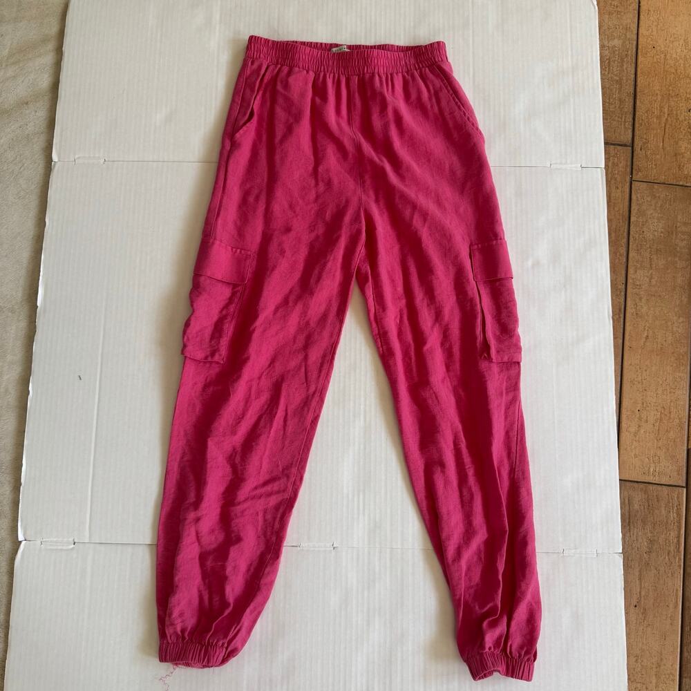 Paper Crane high waisted Medium Pink Rayon pants vacation stretch waist jogger